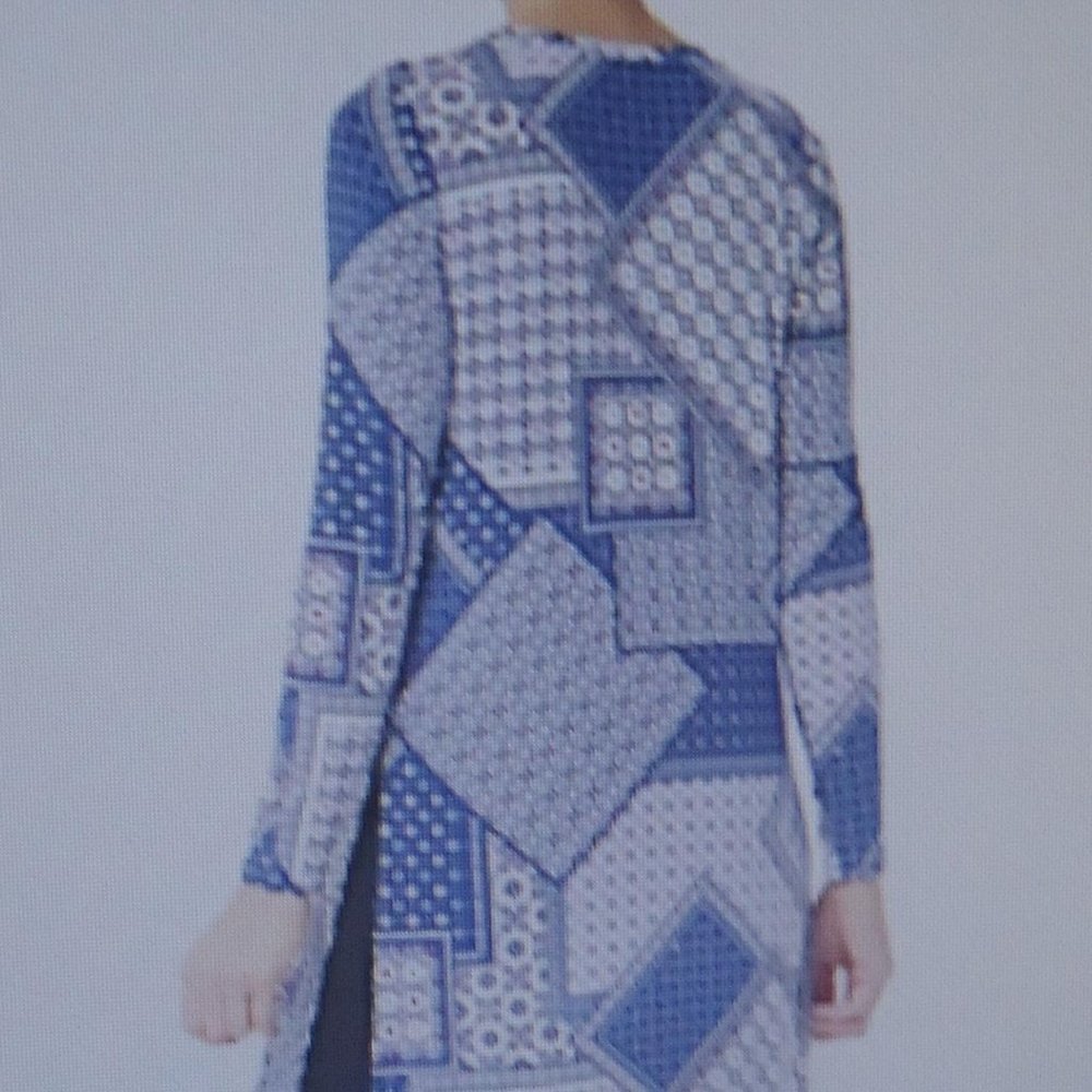 Cuddl Duds Stretch Split Tunic Navy Patchwork Sz L - image 2